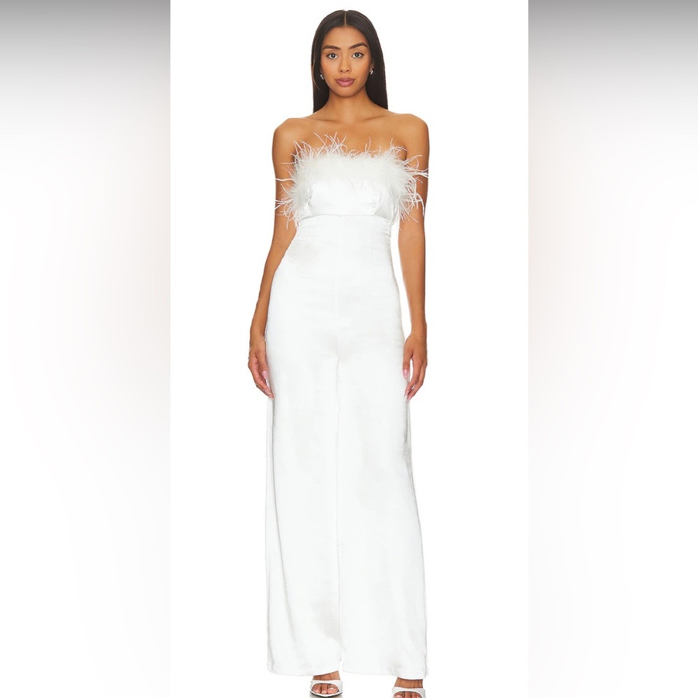 Lovers + Friends White Dress with Feather Detail